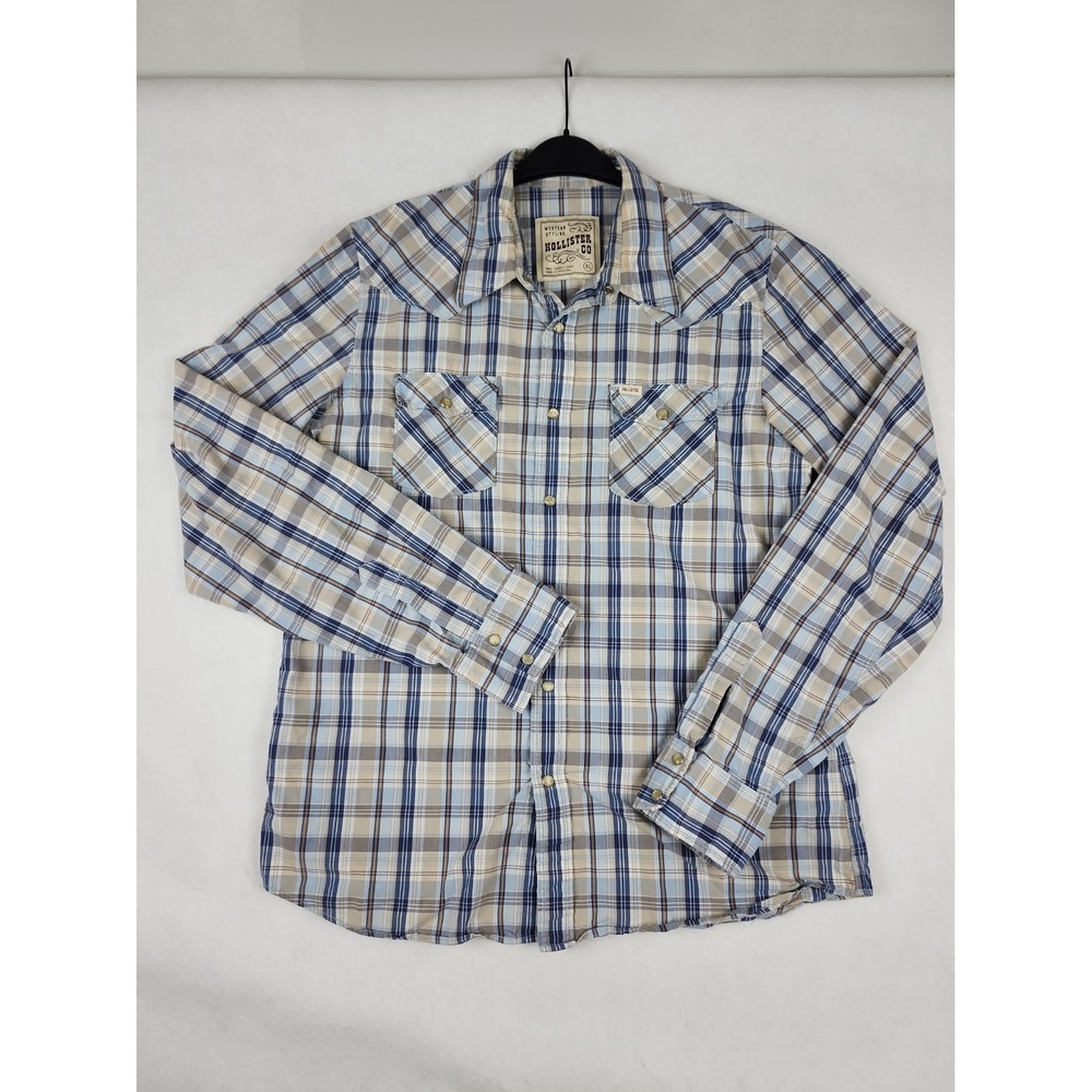 Hollister Co. Western Styling Pearl Snap Shirt Mens XL Long-sleeve Plaid Pockets